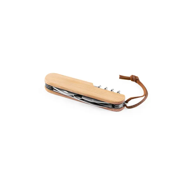 RYKER Multifunctional bamboo and stainless steel pocket knife with PU handle Natural