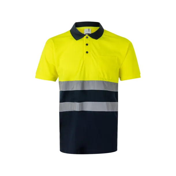 VL FORTUNA Bird-eye polo shirt (140g/m²) with short sleeves, in polyester (100%) Navy Blue Yellow