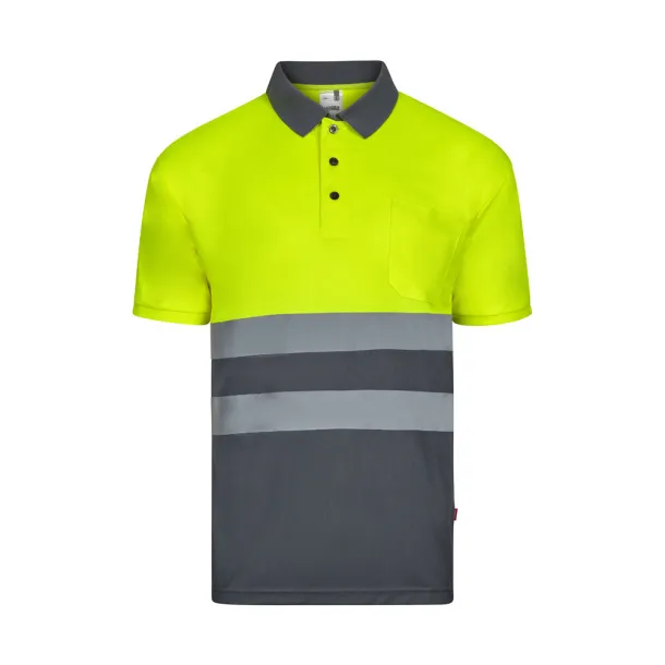 VL FORTUNA Bird-eye polo shirt (140g/m²) with short sleeves, in polyester (100%) Grey Yellow