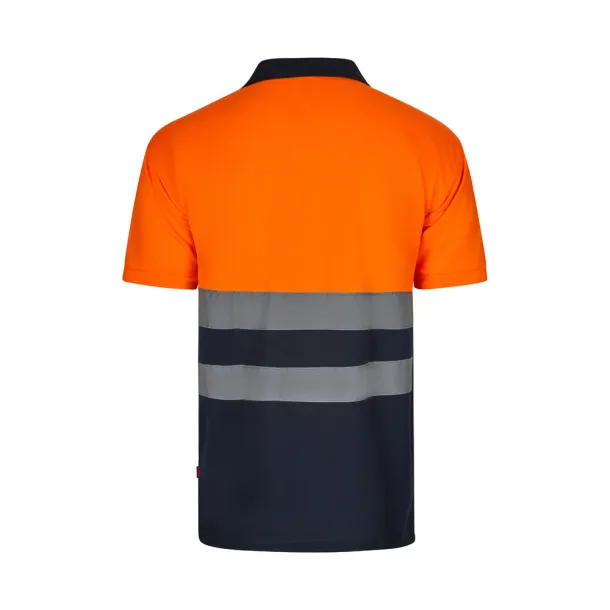 VL FORTUNA Bird-eye polo shirt (140g/m²) with short sleeves, in polyester (100%) Navy Blue Orange