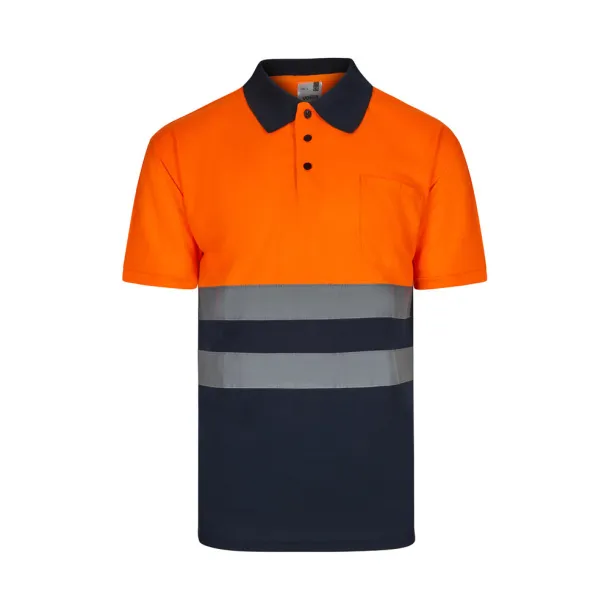 VL FORTUNA Bird-eye polo shirt (140g/m²) with short sleeves, in polyester (100%) Navy Blue Orange