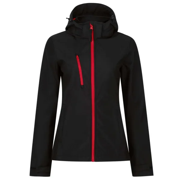  WOMEN'S VENTURER 3 LAYER HOODED SOFTSHELL JACKET - Regatta Black Paprika Red