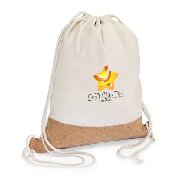 Rontay Cotton drawstring bag with cork element beige