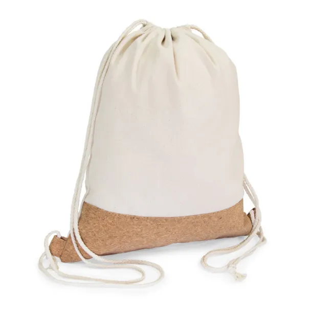 Rontay Cotton drawstring bag with cork element beige