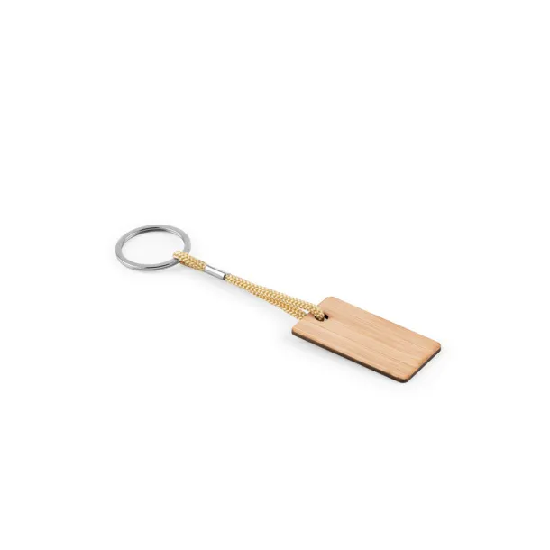 HOPPS Rectangular bamboo keyring with PET cord Natural