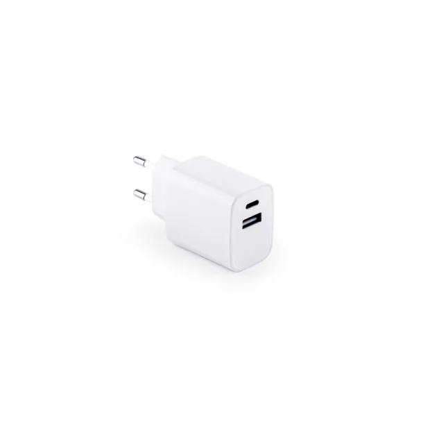 WEGENER Power adapter with USB-A port 18W and USB-C 20W in recycled ABS (100% rABS) White