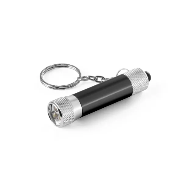 RE-LERGAN Aluminium keyring (92% recycled) with 3-light LED torch Black