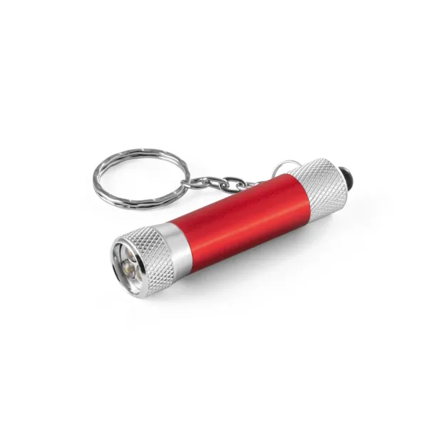 RE-LERGAN Aluminium keyring (92% recycled) with 3-light LED torch Red