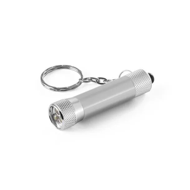 RE-LERGAN Aluminium keyring (92% recycled) with 3-light LED torch Satin silver