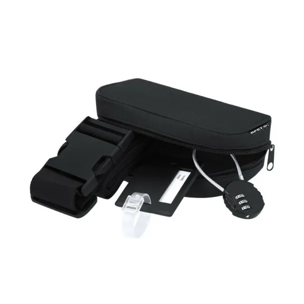  Travel set, luggage tag, luggage strap, padlock, RPET pouch Crna