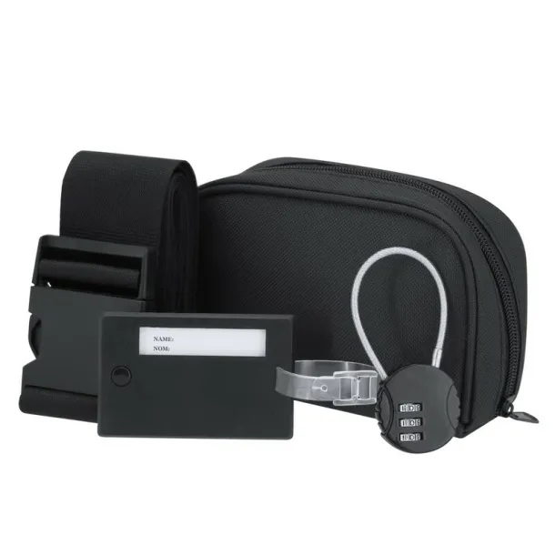  Travel set, luggage tag, luggage strap, padlock, RPET pouch black