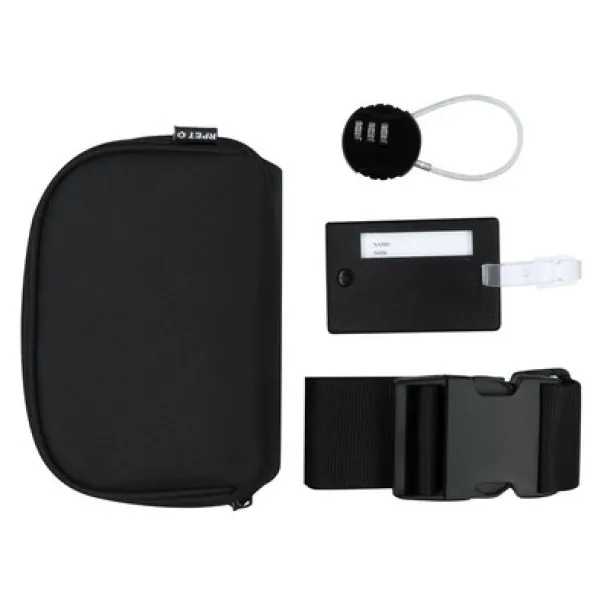  Travel set, luggage tag, luggage strap, padlock, RPET pouch Crna