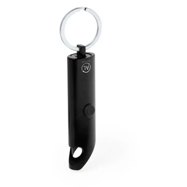  Recycled aluminium keyring, bottle opener, LED light black