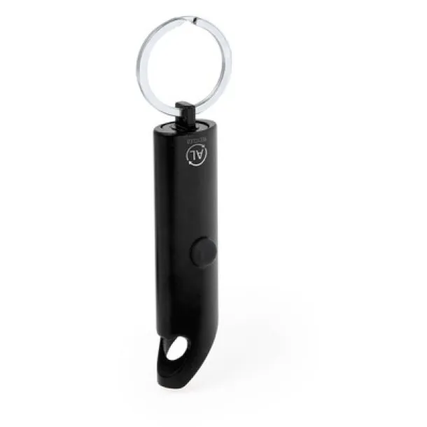  Recycled aluminium keyring, bottle opener, LED light Crna