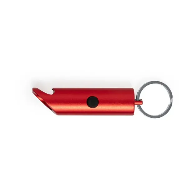  Recycled aluminium keyring, bottle opener, LED light red