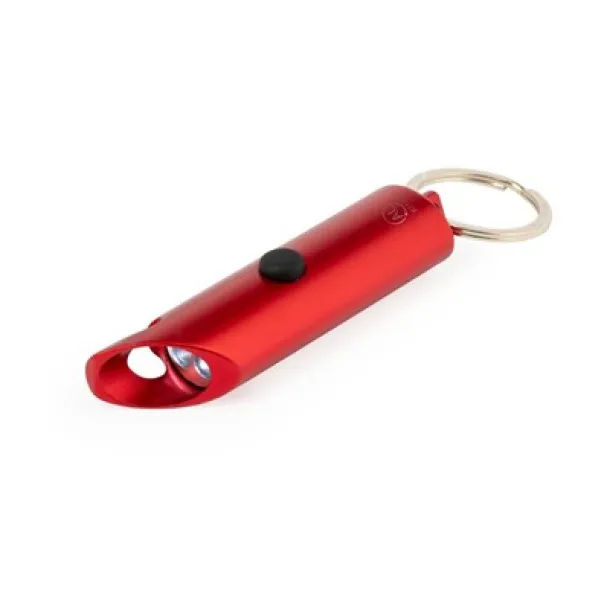  Recycled aluminium keyring, bottle opener, LED light red