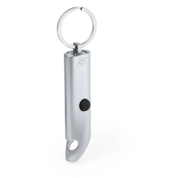  Recycled aluminium keyring, bottle opener, LED light silver