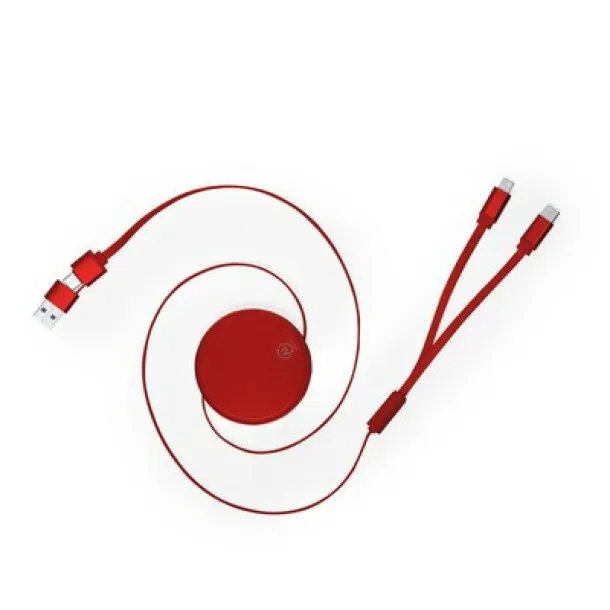  Retractable charging and synchronization cable made from recycled aluminium red