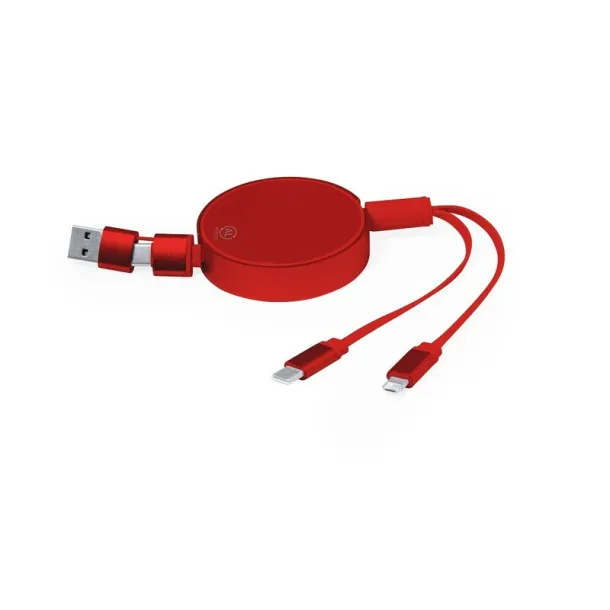  Retractable charging and synchronization cable made from recycled aluminium red