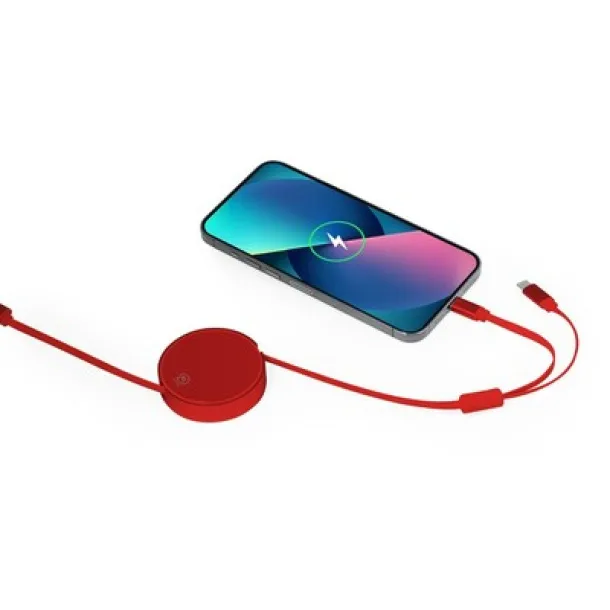  Retractable charging and synchronization cable made from recycled aluminium red