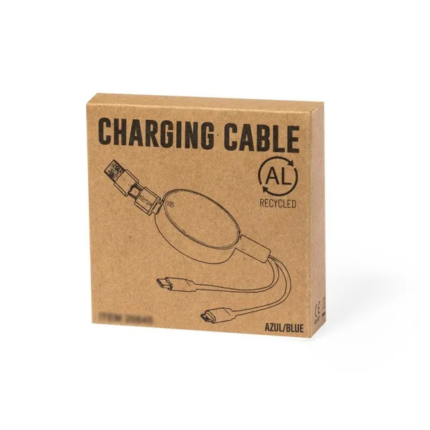  Retractable charging and synchronization cable made from recycled aluminium blue