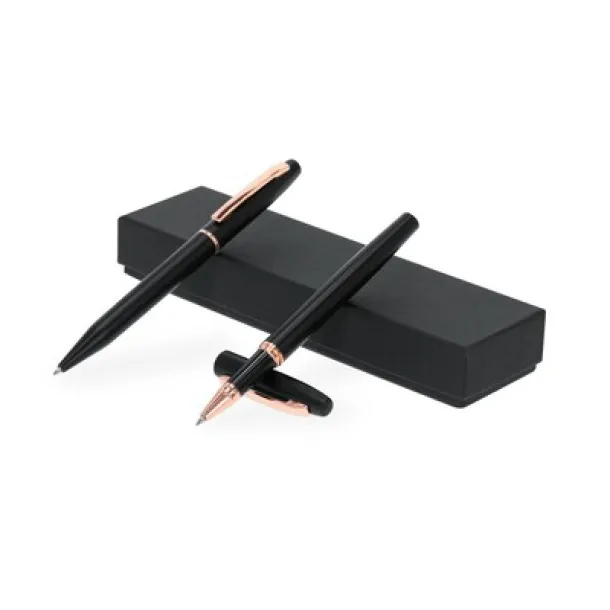  Recycled aluminium writing set, ball pen and roller ball pen black