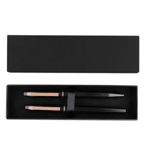  Recycled aluminium writing set, ball pen and roller ball pen black