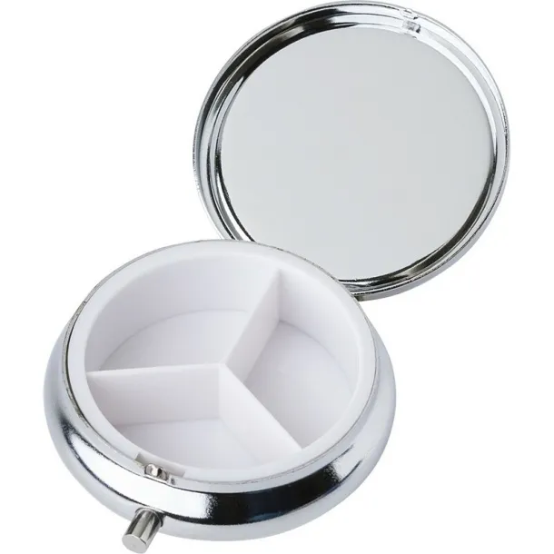  Metal pill box with 3 compartments, mirror Srebrna