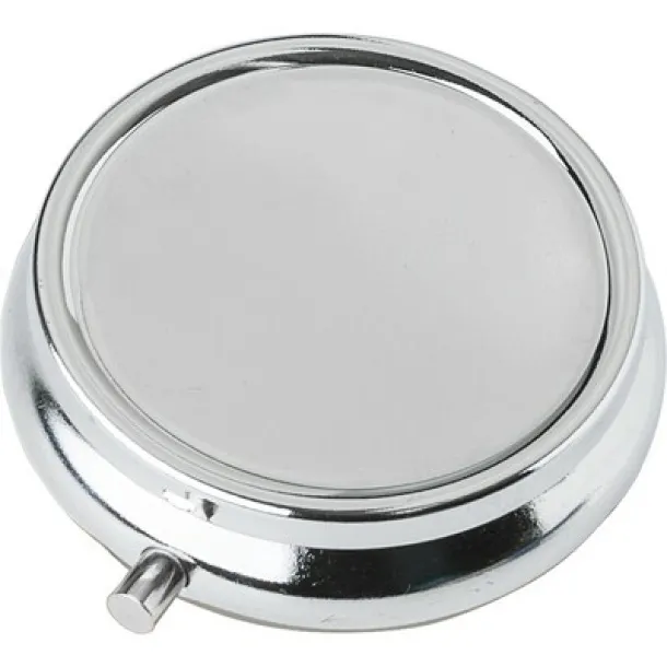  Metal pill box with 3 compartments, mirror silver