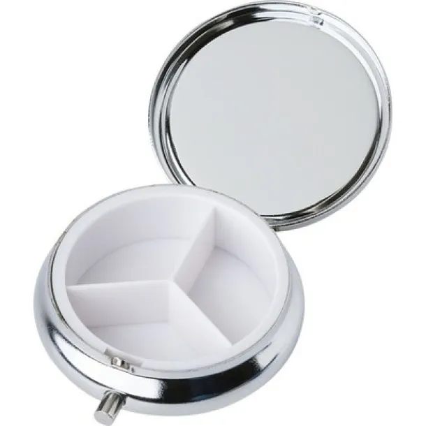  Metal pill box with 3 compartments, mirror silver