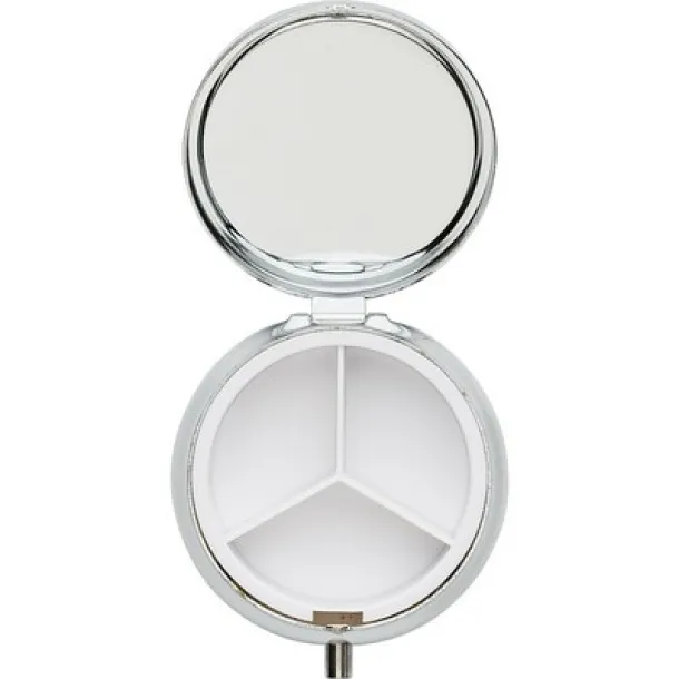  Metal pill box with 3 compartments, mirror silver