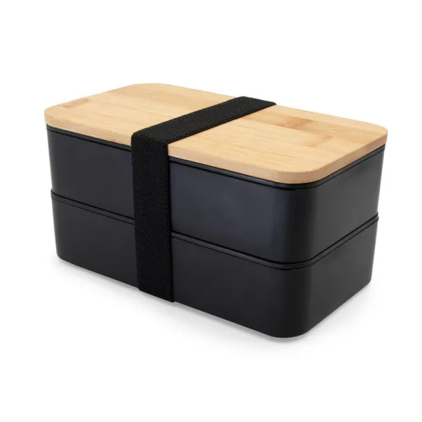Tijani Lunch box 2 in 1, 2x500 ml, bamboo lid, cutlery Crna
