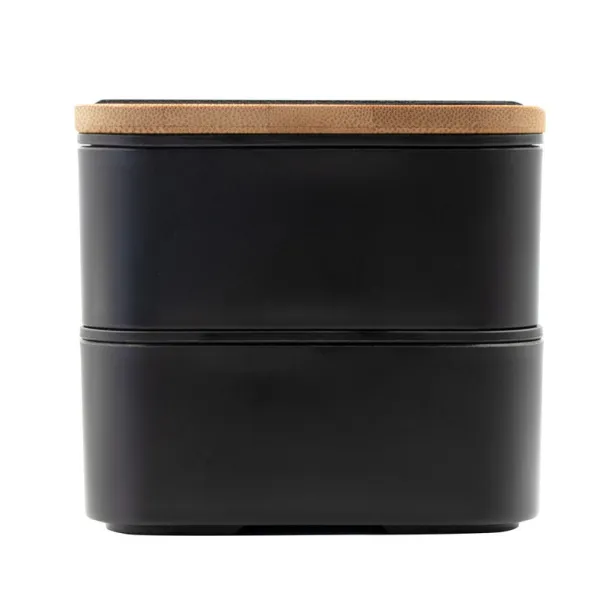 Tijani Lunch box 2 in 1, 2x500 ml, bamboo lid, cutlery Crna