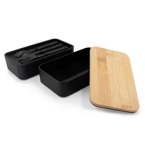 Tijani Lunch box 2 in 1, 2x500 ml, bamboo lid, cutlery Crna