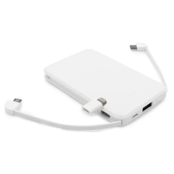 Presley Power bank 5000 mAh with integrated cables, adapter included white