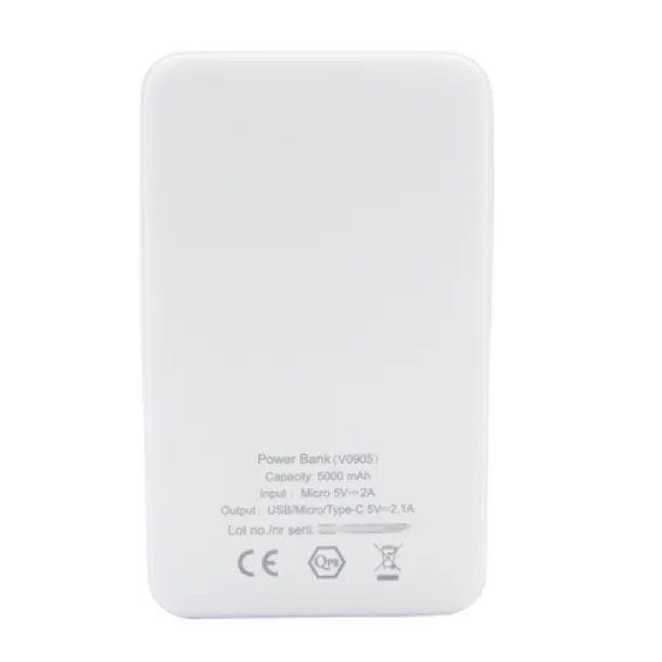 Presley Power bank 5000 mAh with integrated cables, adapter included white