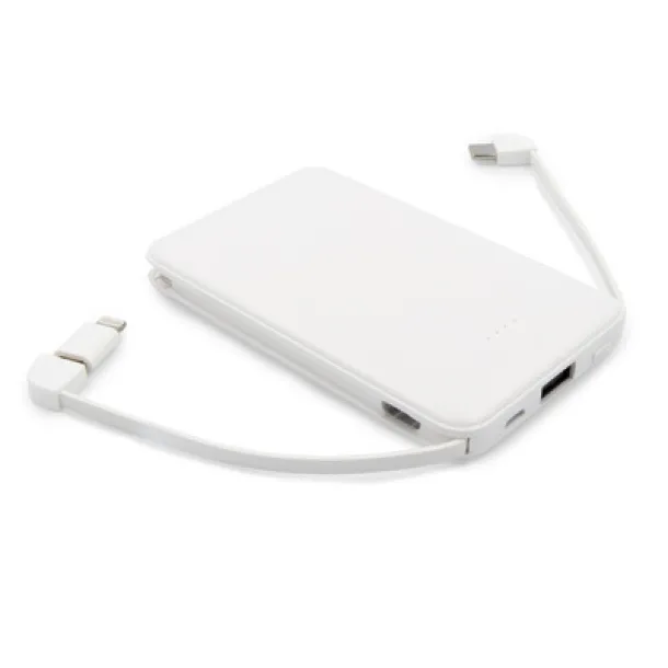 Presley Power bank 5000 mAh with integrated cables, adapter included white