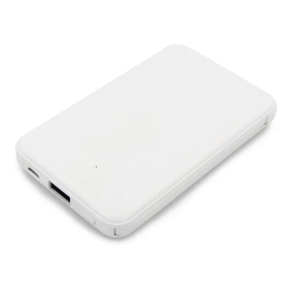 Presley Power bank 5000 mAh with integrated cables, adapter included white