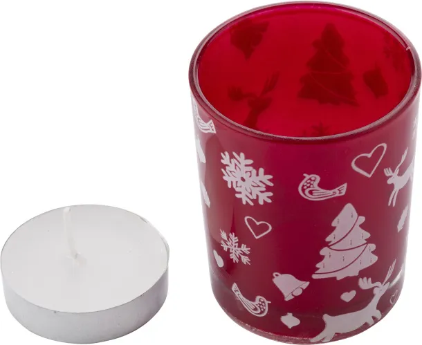 KIRSTEN Glass candle holder with Christmas decorations Crvena