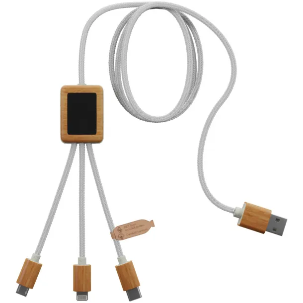 SCX.design C39 3-in-1 rPET light-up logo charging cable with squared bamboo casing - SCX.design White