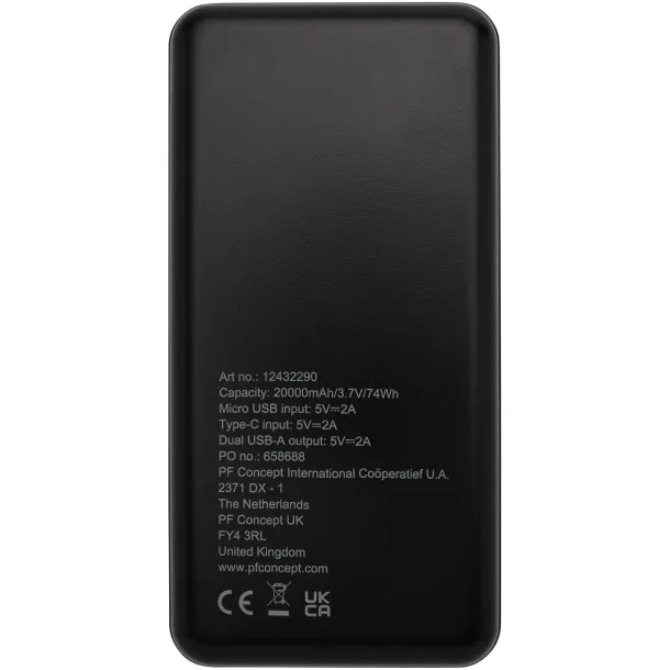 Loop prijenosna baterija od reciklirane plastike, 20.000 mAh Crna