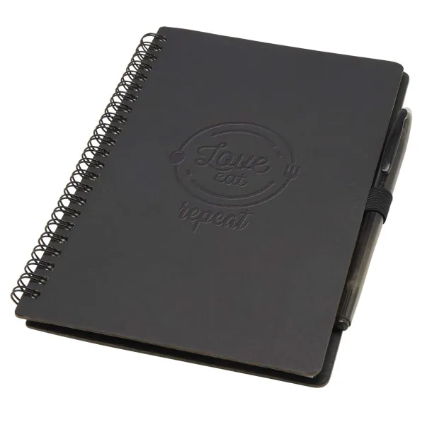 Slate reusable hard cover notebook and pen set (black ink) Solid black