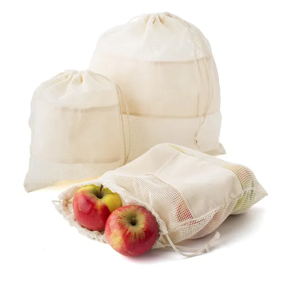 Adele Set of three reusasable cotton mesh produce bags