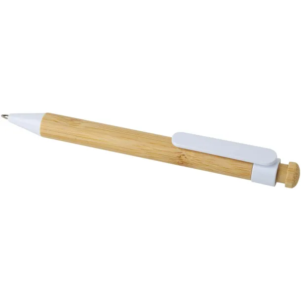 Rattan bamboo and recycled plastic ballpoint pen (black ink) - Unbranded White