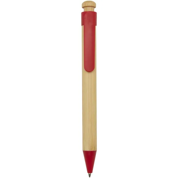 Rattan bamboo and recycled plastic ballpoint pen (black ink) Red