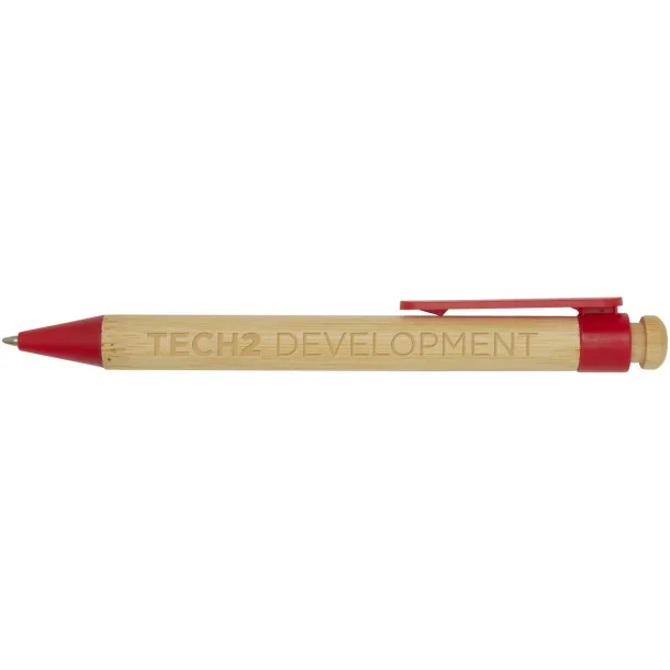 Rattan bamboo and recycled plastic ballpoint pen (black ink) Red