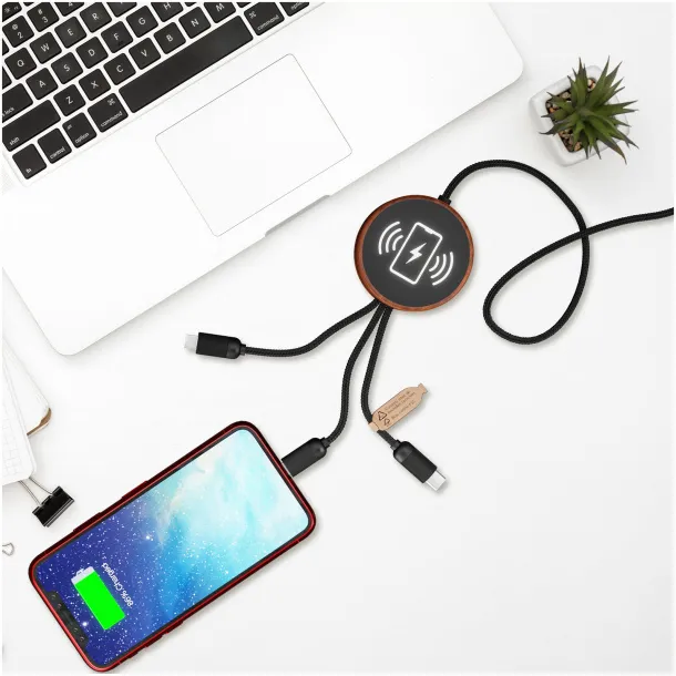 SCX.design C40 5-in-1 rPET light-up logo charging cable and 10W charging pad - SCX.design Wood