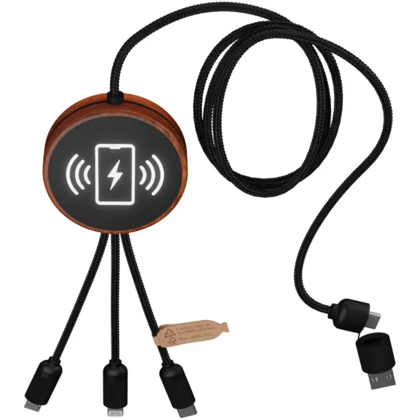 SCX.design C40 5-in-1 rPET light-up logo charging cable and 10W charging pad - SCX.design Wood