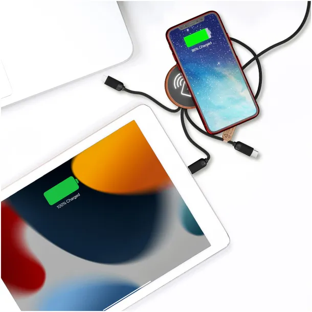 SCX.design C40 5-in-1 rPET light-up logo charging cable and 10W charging pad - SCX.design Wood