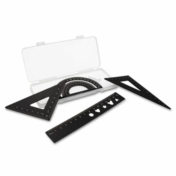 Kaulana School set, ruler, 2 set squares and protractor Crna
